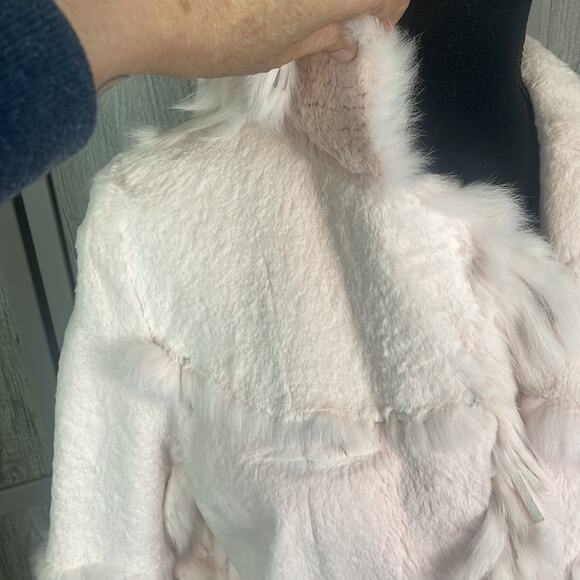 Pink 100% angora/rabbit fur open front jacket with tassels women’s XS-S - Picture 4 of 16
